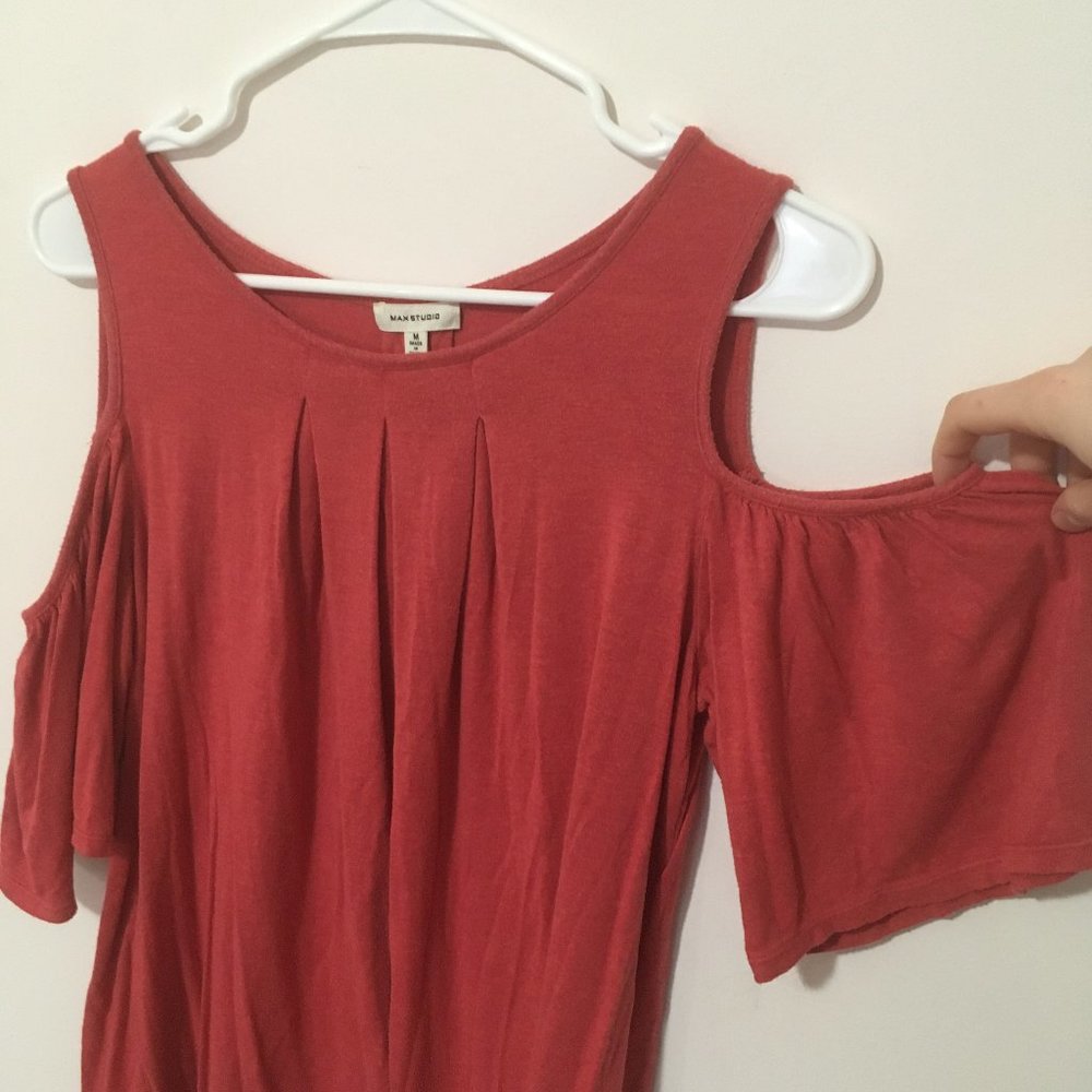 Red Cold Shoulder Top - Picture 2 of 9